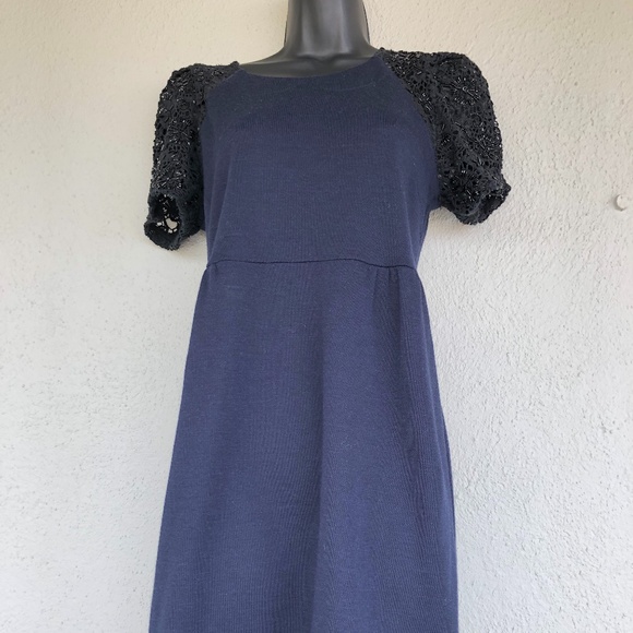 Sandro wool blend navy blue lace beaded sweater Dress European Sz 1 (US Sz S) - Picture 2 of 10